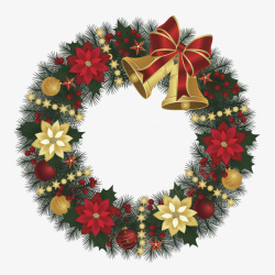 圣诞冬青插画冬青树花环金铃铛圣诞装饰高清图片