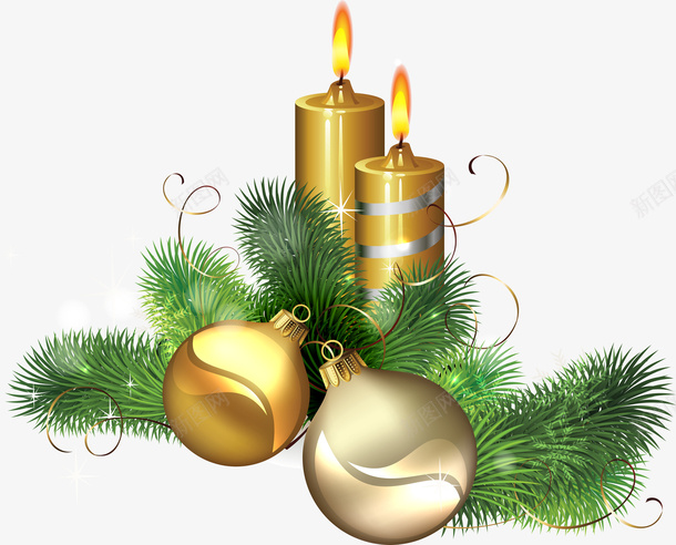 圣诞节金色蜡烛和金球png免抠素材_新图网 https://ixintu.com 圣诞节 圣诞元素 圣诞蜡烛 圣诞素材