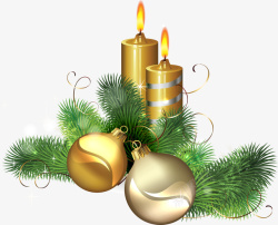 圣诞金球圣诞节金色蜡烛和金球高清图片