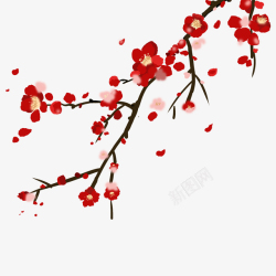 红梅花梅花元素水磨高清图片