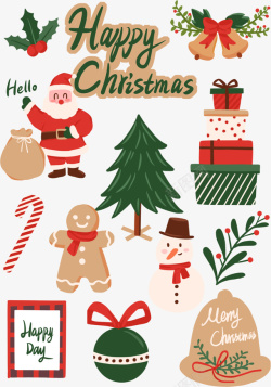 圣诞节常用素材圣诞节贴纸手绘复古高清图片