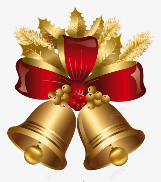 圣诞节金色铃铛叶子png免抠素材_新图网 https://ixintu.com 圣诞节 铃铛 圣诞元素 圣诞铃铛