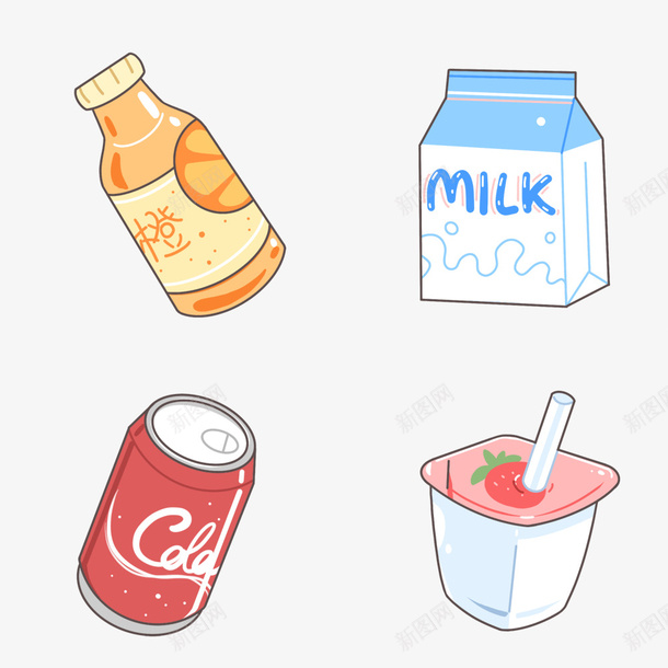 果汁饮料小图标psd免抠素材_新图网 https://ixintu.com 可乐 橙汁 汽水 牛奶
