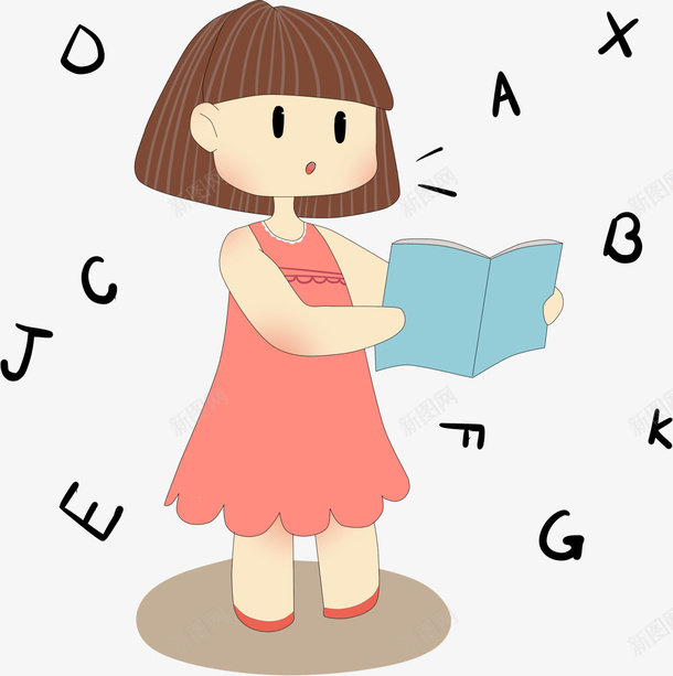 学习字母小孩png免抠素材_新图网 https://ixintu.com 书籍 学习 字母 女孩