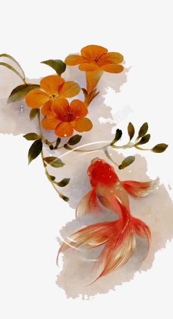花朵锦鲤装饰素材