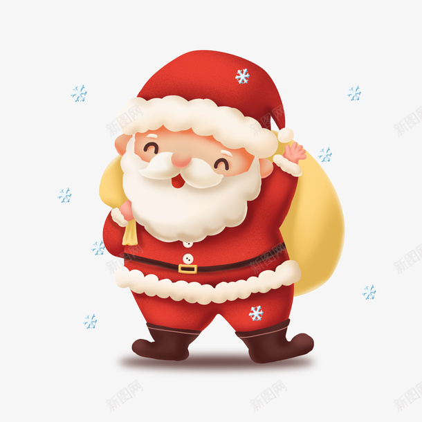 送礼物的雪花圣诞老人png免抠素材_新图网 https://ixintu.com 圣诞老人 圣诞节 圣诞节老公公 礼物 背包袱的圣诞老人 背着包袱 雪花
