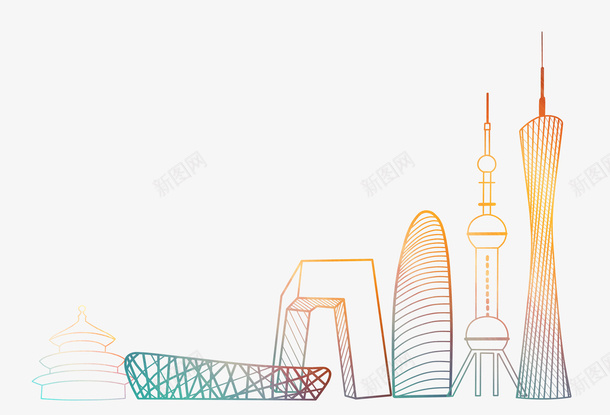 中国标志性建筑元素png免抠素材_新图网 https://ixintu.com 线条简约 中国标志性建筑 建筑元素 鸟巢