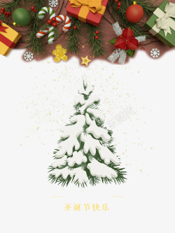 落雪的松枝圣诞节圣诞快乐圣诞树礼盒雪花高清图片