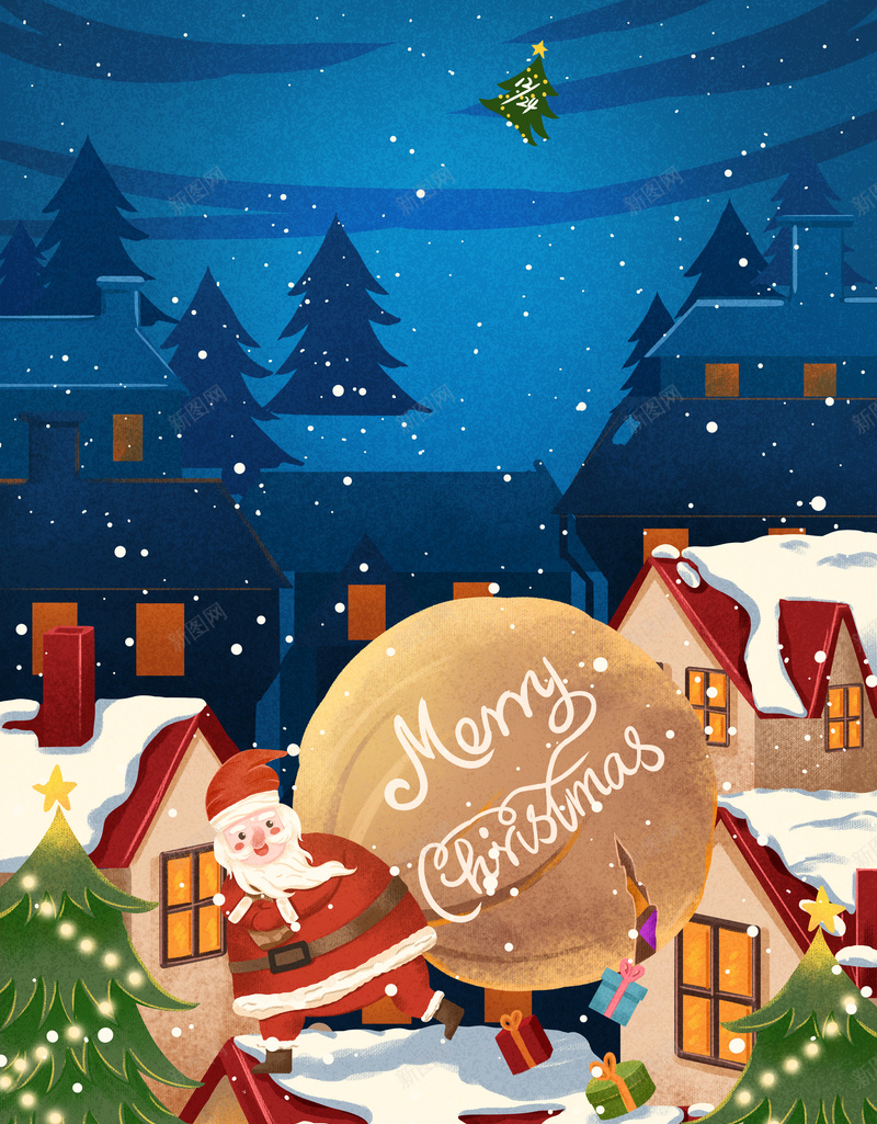 圣诞节背景图手绘圣诞老人元素psd设计背景_新图网 https://ixintu.com 圣诞节 背景图 手绘 圣诞老人 圣诞树元素