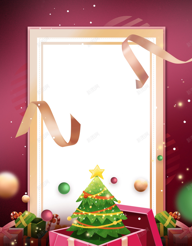 手绘圣诞节装饰背景图元素图psd设计背景_新图网 https://ixintu.com 圣诞节 装饰元素 背景图 缎带 圣诞树 边框