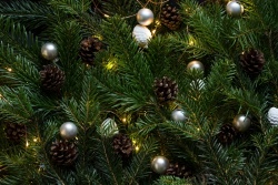 装饰小铃铛圣诞树装饰局部拍摄高清图片