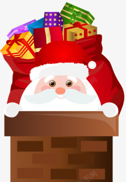 圣诞餐厅背圣诞老人背一包礼物高清图片