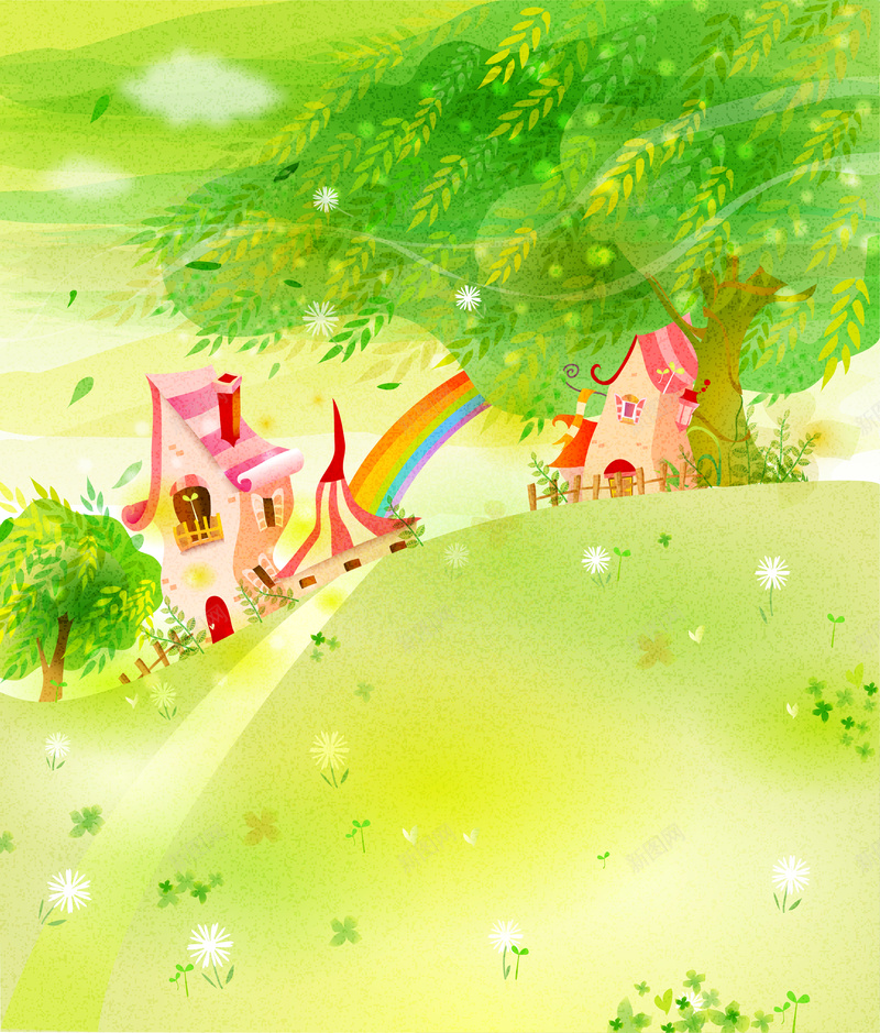 童话森林故事儿童彩绘本矢量9jpg设计背景_新图网 https://ixintu.com 手绘插画 卡通元素 森林 花朵