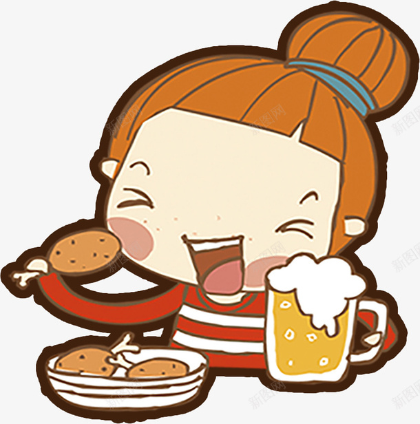 吃炸鸡的女孩png免抠素材_新图网 https://ixintu.com 吃炸鸡的女孩 炸鸡啤酒 手绘女孩 卡通美食 美食元素