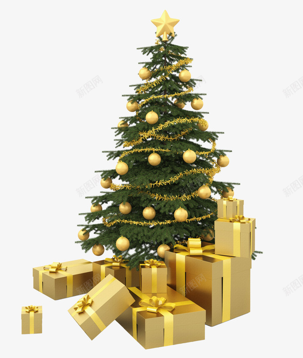 金色圣诞树装饰礼盒元素png免抠素材_新图网 https://ixintu.com 圣诞树 圣诞元素 圣诞节 圣诞装饰