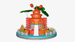 春节模型国潮风阁楼模型高清图片