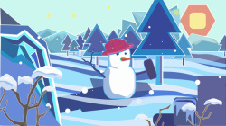 卡通冬天风景雪人素材