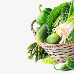 绿色围裙篮子一篮子绿色蔬菜高清图片