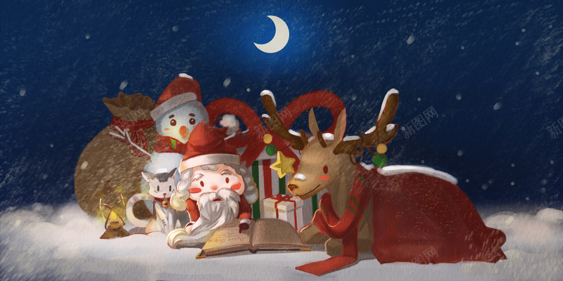 圣诞节麋鹿手绘背景jpg设计背景_新图网 https://ixintu.com 圣诞节 圣诞老人 麋鹿 夜色 手绘