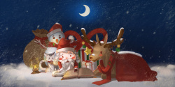 夜色圣诞节背景圣诞节麋鹿手绘背景高清图片