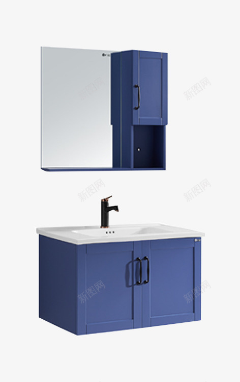蓝色的浴室柜png免抠素材_新图网 https://ixintu.com 蓝色柜子 柜子 带镜子的柜子 高档柜