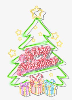粉笔圣诞节树圣诞节霓虹灯圣诞树素材高清图片