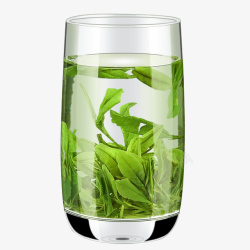 玻璃杯里的茶叶绿茶水杯茶叶高清图片