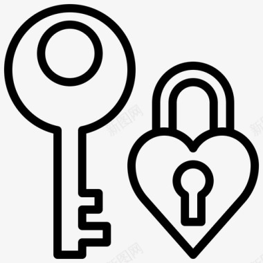 心的钥匙锁爱情和浪漫图标