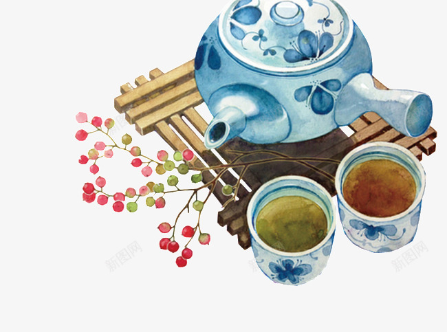 水彩画茶具透明装饰png免抠素材_新图网 https://ixintu.com 水彩画 茶具 透明 装饰