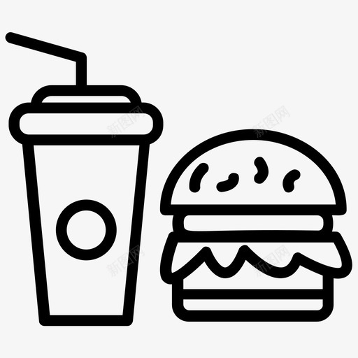 汉堡和饮料快餐垃圾食品svg_新图网 https://ixintu.com 汉堡 饮料 食品 快餐 垃圾 餐馆 健康食品 美式 足球 线图 图标