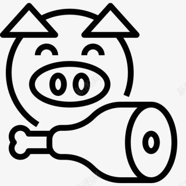 猪肉动物食物和餐厅图标