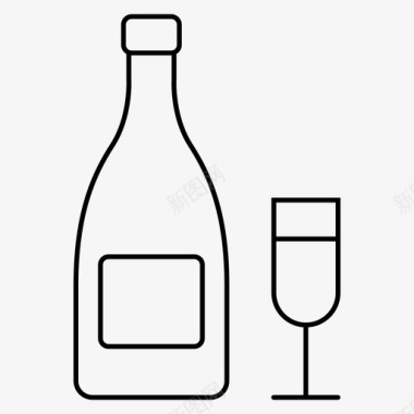 香槟酒瓶和玻璃杯酒瓶图标