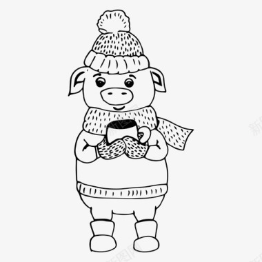 圣诞猪可爱的角色新年图标