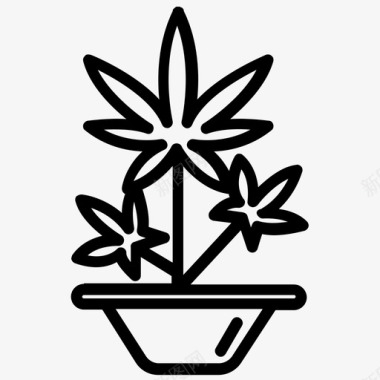 大麻植物自然大麻叶线条图标图标