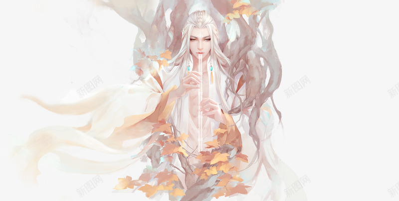 白发吹笛公子540png免抠素材_新图网 https://ixintu.com 白发 吹笛 公子