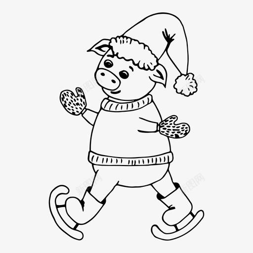圣诞猪可爱的角色新年svg_新图网 https://ixintu.com 小猪 圣诞 猪可 爱的 角色 新年