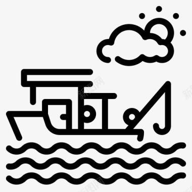 帆船船钓鱼图标