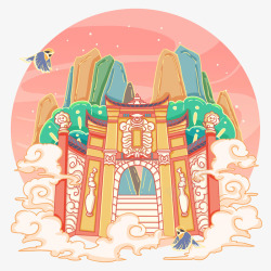 白帝国画风格国潮白帝城重庆高清图片