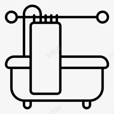 浴室浴缸浴缸室内和建筑线向量图标集图标