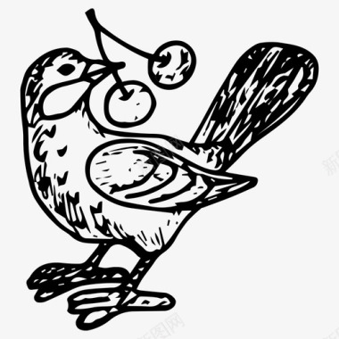 小鸟樱桃手绘图标