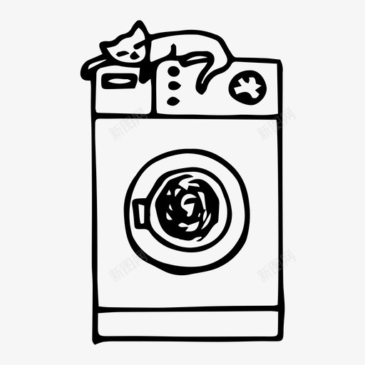 洗衣机猫清洁svg_新图网 https://ixintu.com 洗衣机 清洁 手绘