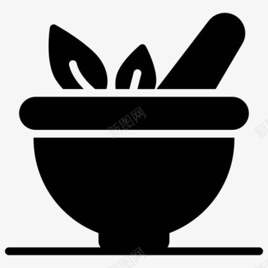 草药混合碗研钵和杵图标