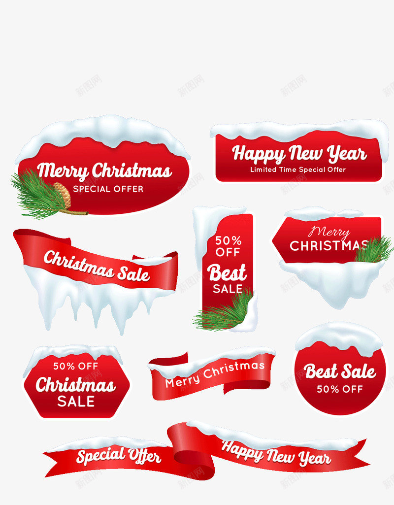 红色圣诞节促销标签条幅png免抠素材_新图网 https://ixintu.com 红色 圣诞节 促销 标签 条幅