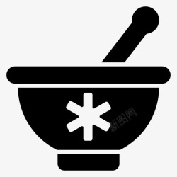 传统的医疗保健和医疗药理学草药搅拌碗高清图片