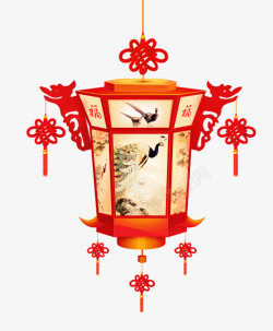 春节新春元旦节日灯笼炮竹剪纸红色拜年中国结素材