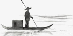 矢量老渔翁钓鱼手绘划船渔翁高清图片