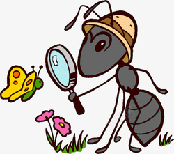 矢量蚂蚁卡通拿放大镜看蝴蝶的蚂蚁高清图片
