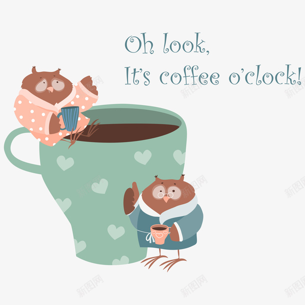 卡通喝咖啡的猫头鹰png免抠素材_新图网 https://ixintu.com 猫头鹰 卡通 手绘 咖啡