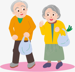 奶奶织毛衣卡通买菜回家的老爷爷老奶奶高清图片