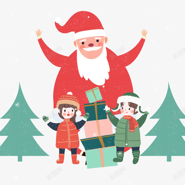 圣诞节老人送礼物孩子png免抠素材_新图网 https://ixintu.com 圣诞节 老人 收礼物 冬天